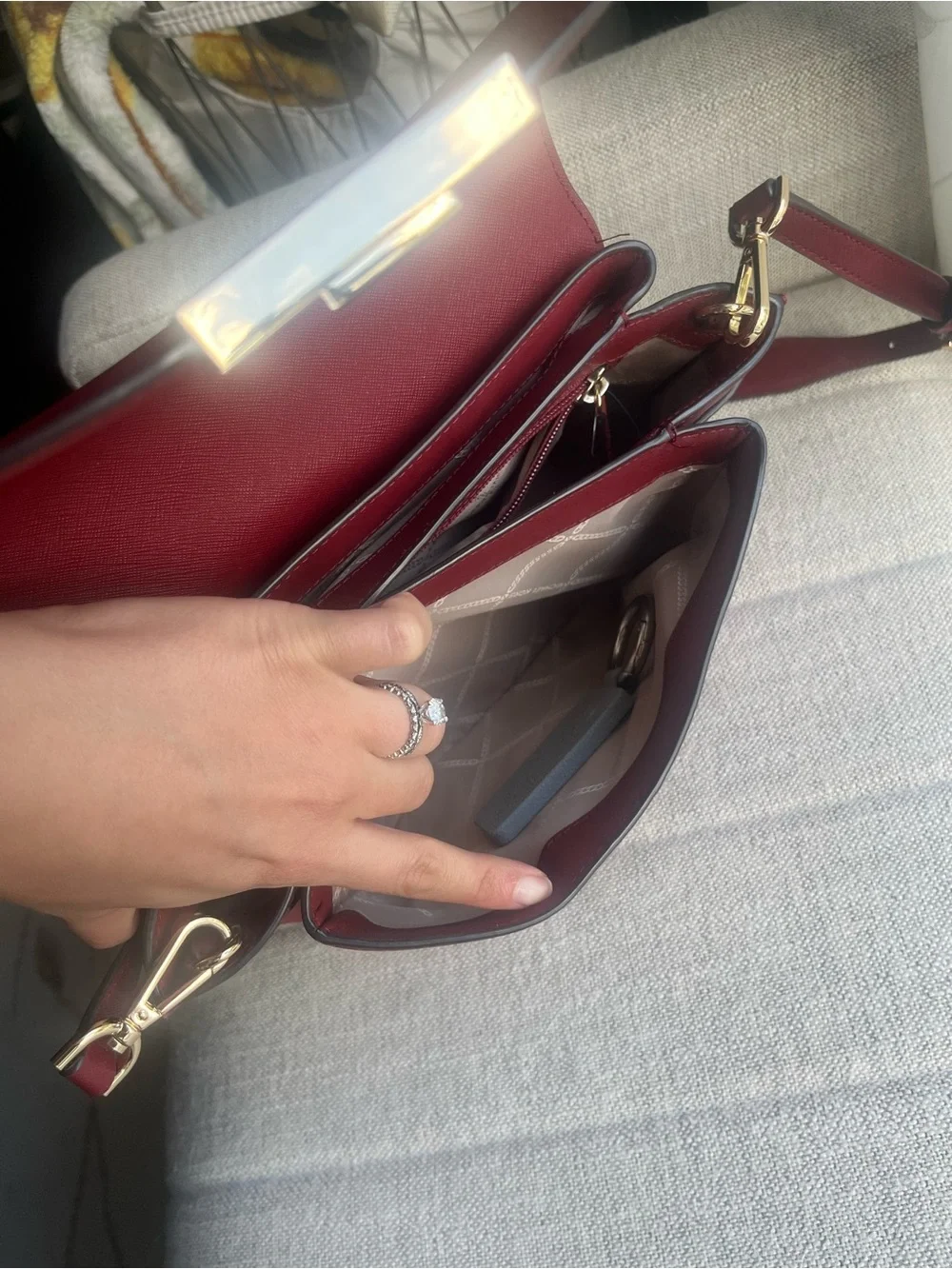 Michael Kors Red Saffiano Leather Satchel with Gold Hardware